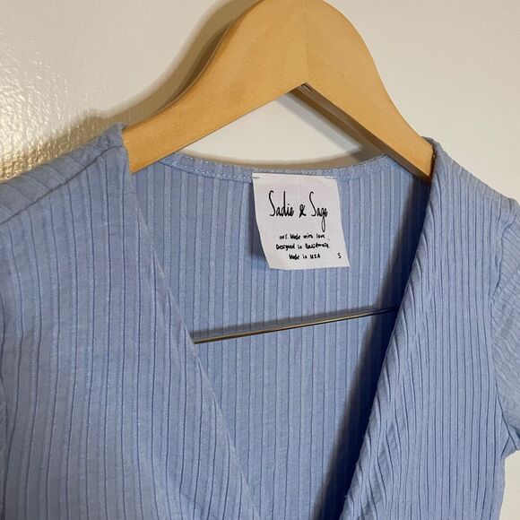 Sadie & Sage Womens Tie Front Tee T-Shirt Blue - Picture 2 of 4